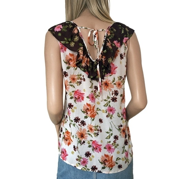 Nordstrom DR2 Rayon Top Shirt Blouse Ruffles Fluttery Floral Keyhole Tie Bow - Picture 6 of 12